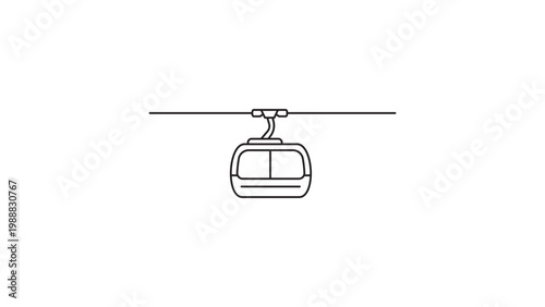 Minimalist Cable Car and Alpine Gondola Editable Stroke Vector Icon Illustration; Clean Black Line Art of Mountain Transport System for Ski Resorts and Travel Design on White Background.
