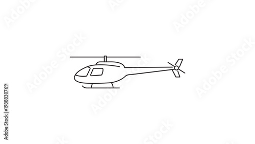Fotografie Minimalist Helicopter Side View Vector Icon Illustration with Editable Stroke
