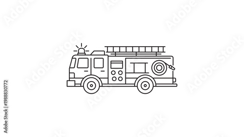 Cuadro en lienzo Minimalist Fire Truck Vector Icon with Editable Stroke