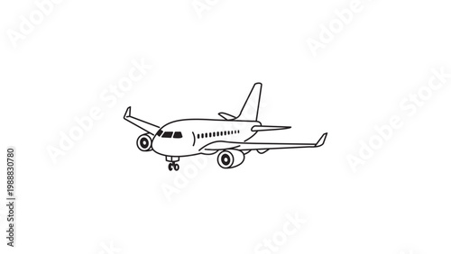 Foto Minimalist Jet Plane Black Line Vector Icon on White Background