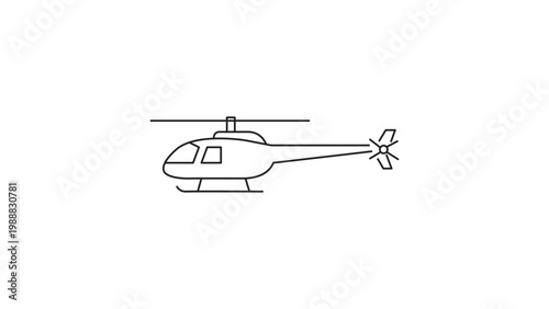 Minimalist Helicopter Side View Vector Icon with Editable Stroke; Clean Black Line Art Illustration of a Chopper for Aviation, Transport, and Logistics Design, Scalable Outline Graphic Element.