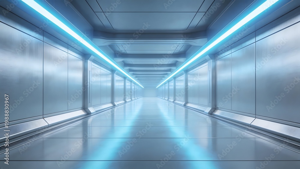 Naklejka premium Futuristic corridor with blue lights