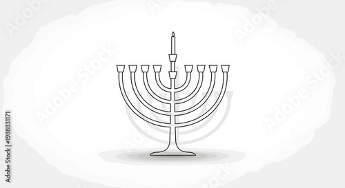 Minimalist Hanukkah menorah vector icon, thin line art chanukiah for Jewish holiday celebration, elegant nine branch candelabra illustration