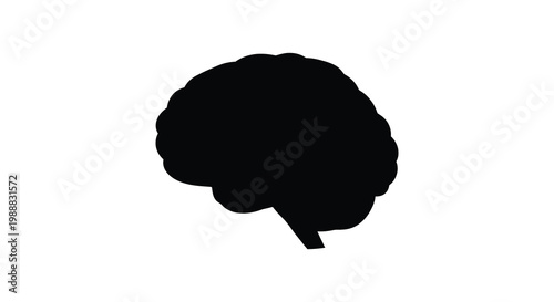 Black silhouette of a human brain isolated on a white background