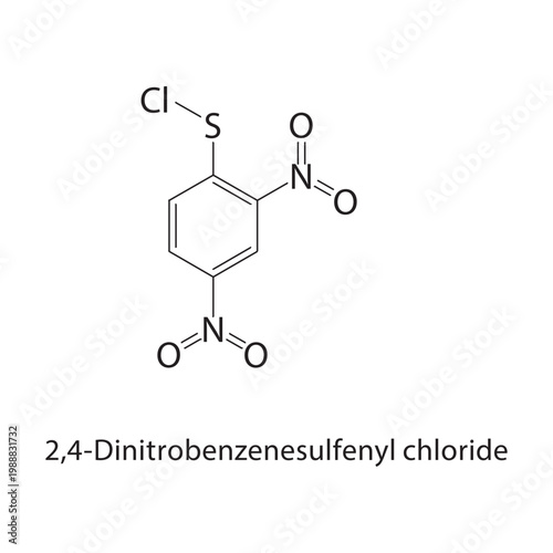 2,4-Dinitrobenzenesulfenyl chloride skeletal structure. sulfenyl chloride compound schematic illustration. Simple diagram, chemical formula.