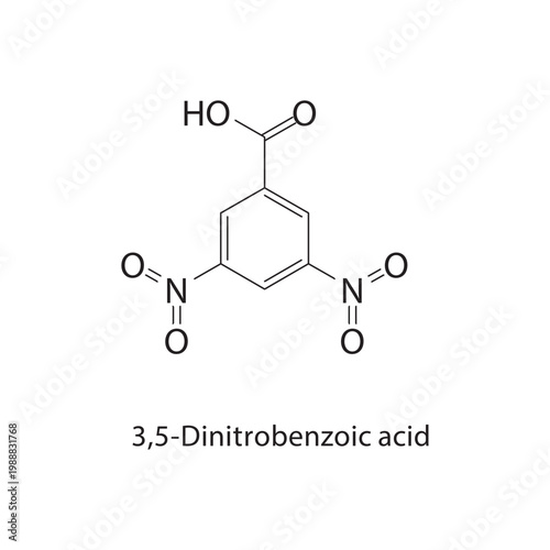 3,5-Dinitrobenzoic acid skeletal structure. carboxylic acid compound schematic illustration. Simple diagram, chemical formula.