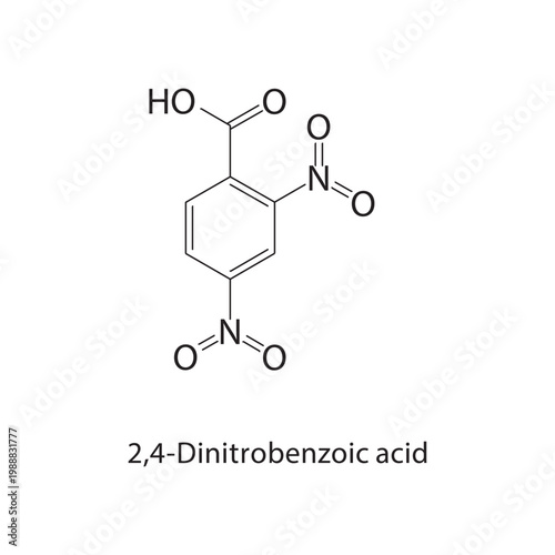 2,4-Dinitrobenzoic acid skeletal structure. carboxylic acid compound schematic illustration. Simple diagram, chemical formula.