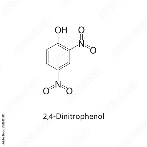 2,4-Dinitrophenol skeletal structure. phenol compound schematic illustration. Simple diagram, chemical formula.