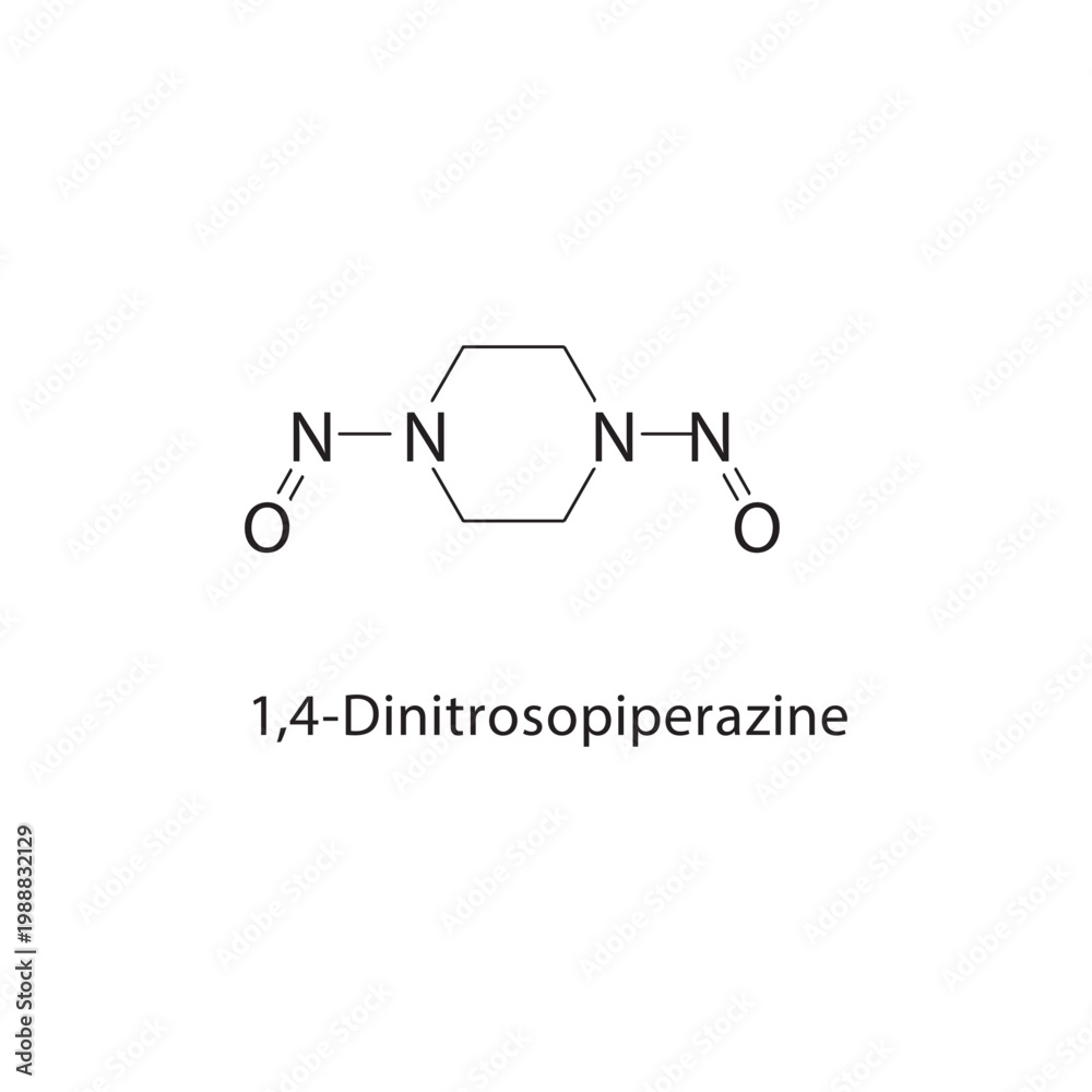Fototapeta premium 1,4-Dinitrosopiperazine skeletal structure. nitroso compound compound schematic illustration. Simple diagram, chemical formula.