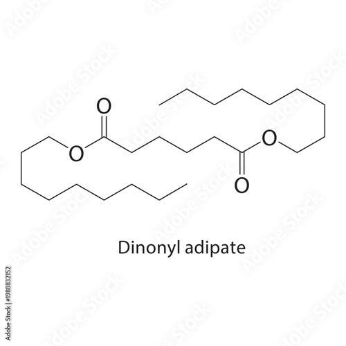 Dinonyl adipate skeletal structure. ester compound schematic illustration. Simple diagram, chemical formula.