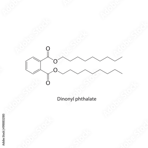 Dinonyl phthalate skeletal structure. ester compound schematic illustration. Simple diagram, chemical formula.