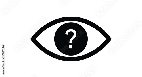 A stylized black and white illustration of an eye containing a question mark high quality professional
