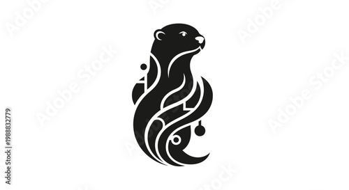 Stylized black otter tribal art design.
