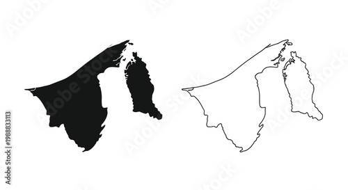 Foto Two depictions of brunei s map a solid black silhouette and a white outline vers