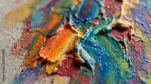 Macro Close-Up of Multicolored Oil Painting Texture with Thick Impasto and Rich Layered Pigments