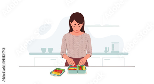 Woman packing healthy food into lunch box, meal prep for healthy lifestyle