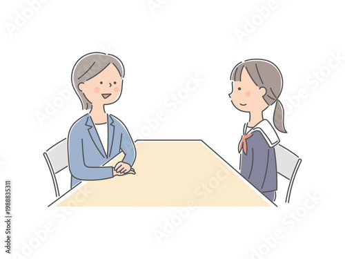 女子中学生と女性カウンセラーのイラスト