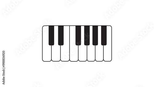 Modern Flat Vector Icon of Piano Keys on a White Background Representing a Section of a Musical Keyboard with Editable Stroke for Customization; Minimalist Line Art Illustration for Music Design.