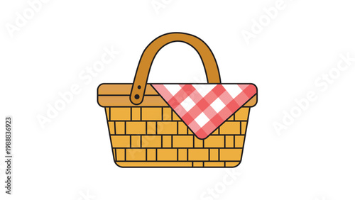 Foto Picnic Basket Vector Icon Illustration with Red Gingham Cloth