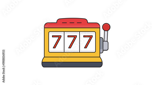 Slot Machine Vector Icon with 777 Jackpot, Modern Flat Illustration on White Background, Editable Stroke for Customizable Line Weight, Classic Casino Gambling Game Symbol for Web and App Design.