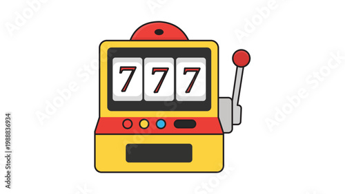 Classic Slot Machine Vector Icon Illustration with 777 Jackpot Display. Modern flat design on white background representing a casino gambling game with an editable stroke for customization.