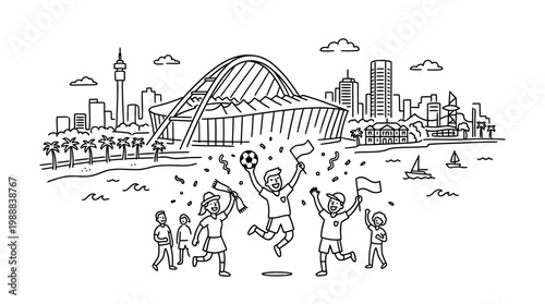 Joyful Soccer Fans Celebrate Victory with Flags and Cheers.