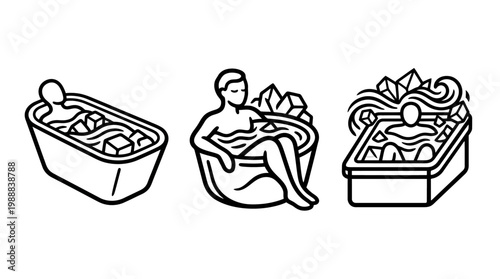 Relaxing Spa Experience - Outlines of People Enjoying Mineral Baths.