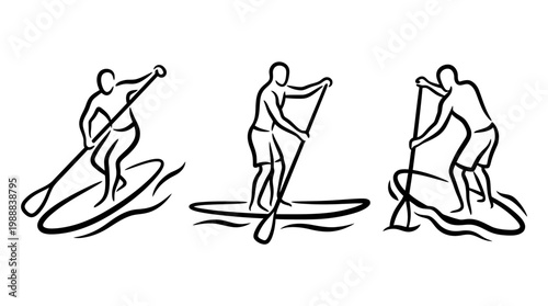 Stand Up Paddle Boarding Silhouettes Depicting Water Sports Activities.