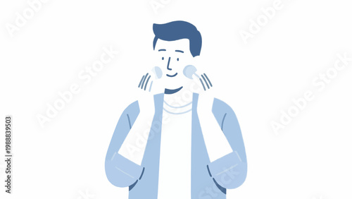 Young man applying skincare product on his face