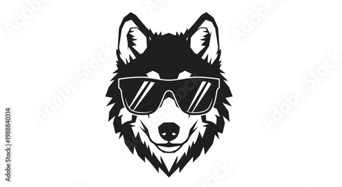 Black and white husky dog wearing sunglasses.