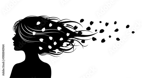 Woman's silhouette with hearts flying out.