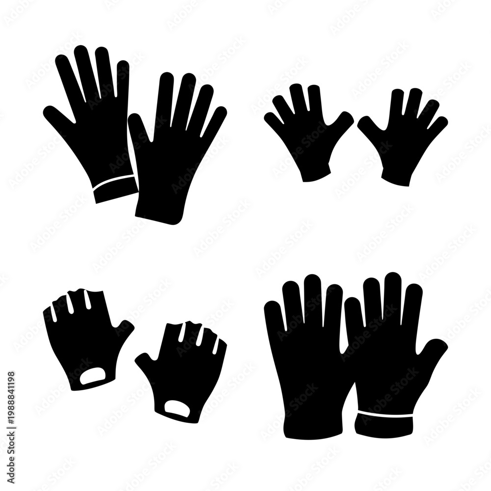 Obraz premium Four pairs of black gloves with various styles and designs isolated