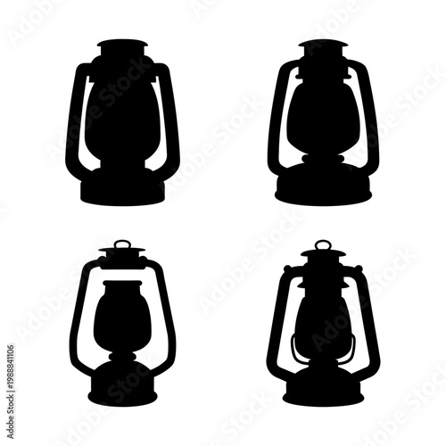Four lantern silhouettes showcase vintage lighting designs on a white background