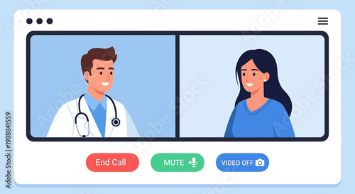 Doctor and patient on video call, telemedicine consultation, online healthcare