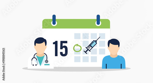 Doctor and patient with calendar and syringe, vaccination appointment concept