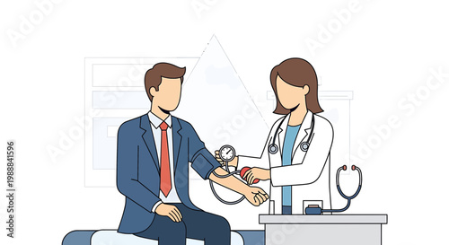 Doctor checking patient's blood pressure with sphygmomanometer in clinic