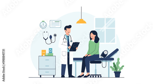 Doctor Consulting Patient in Medical Office, Healthcare Checkup and Consultation