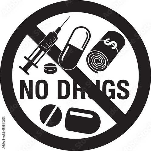 No drugs sign with syringe pills money no drugs drug free no drugs