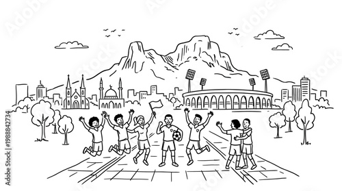 Joyful Group of Friends Celebrating Victory After Successful Competition.