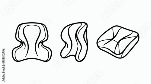 Three Unique Pillows in Black and White Outline Illustrations.