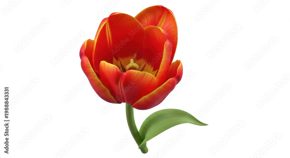 Obraz premium Vibrant red tulip with green stem