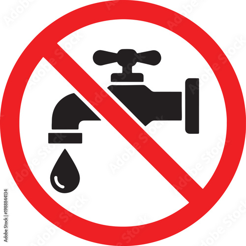 No water symbol and text with no water tap crossed out