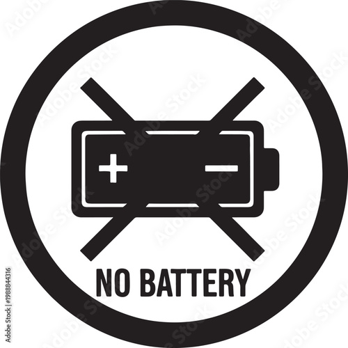 No battery symbol and text with no battery power cell crossed out