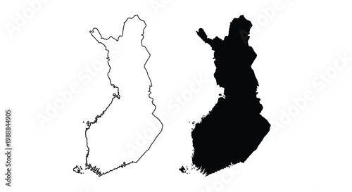 Two contrasting depictions of finland s geographical outline one black and one white high quality professional