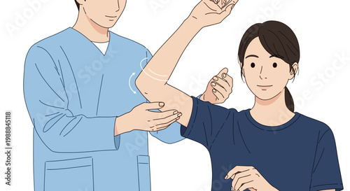 Doctor examining patient's elbow joint, physiotherapy and rehabilitation concept