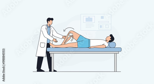 Doctor examining patient's knee joint during physical therapy session