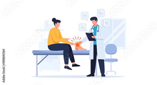 Doctor examining patient's painful ankle joint, medical consultation for injury or arthritis