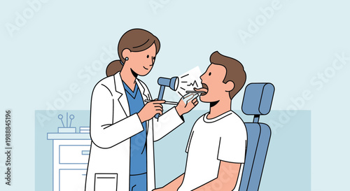 Doctor examining patient's throat with otoscope, medical check-up, healthcare concept illustration