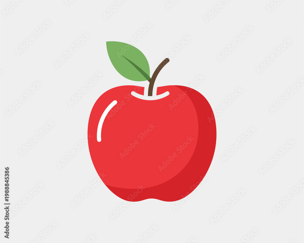 Fototapeta premium Vibrant Red Apple, Food Item, Minimalist Background, Illustration, Fresh Environment, Close-Up View, Healthy Concept