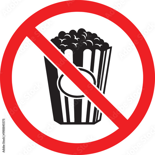 No popcorn allowed sign with a black and white graphic sign indicating